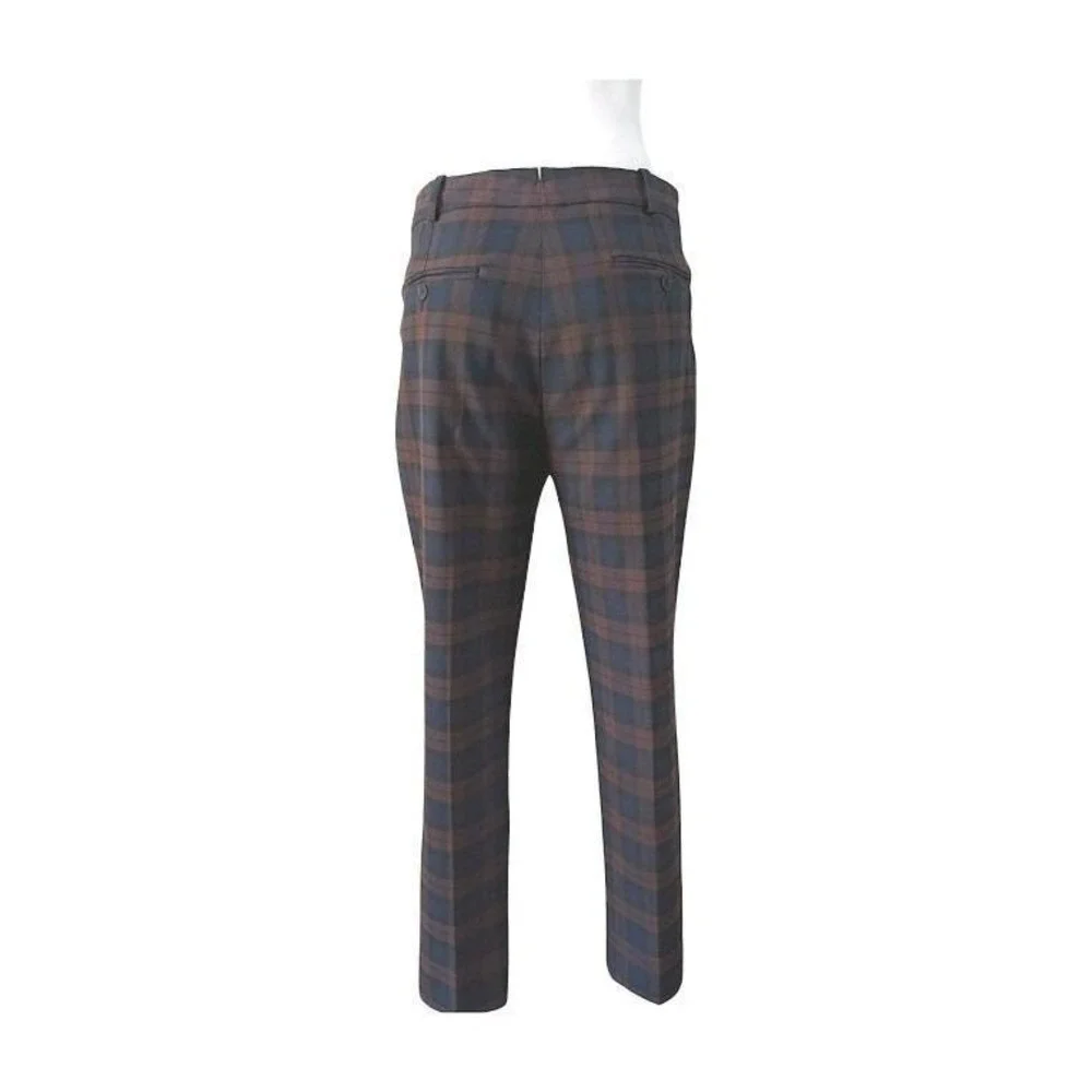 JIGSAW Womens Plaid Trousers Navy Brown Slim‎ Fit Career Pants Size US 8